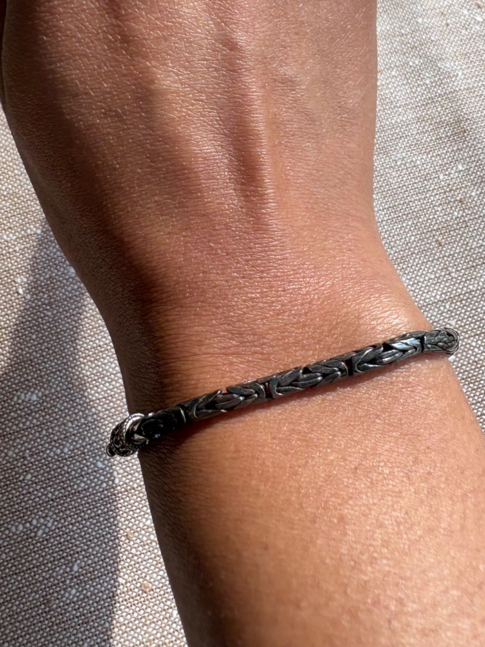Vintage Bali 925 Sterling Silver Byzantine Chain Link Edgy Boho Bracelet 7 In
